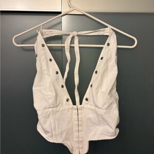 SHEIN White Crop Top with Button Details